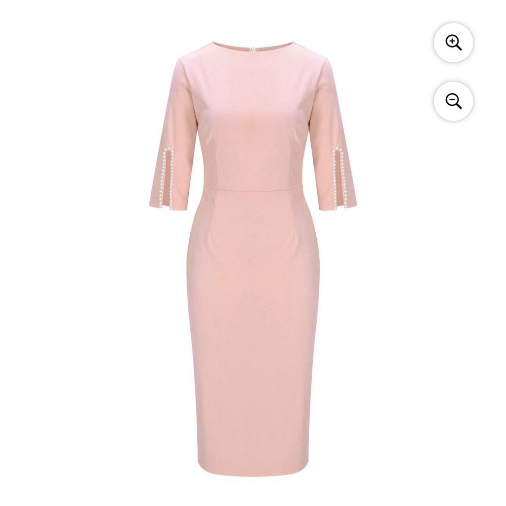 Classic Pearl Embellished Dress Mid Length Split Sleeve Pink White XXL (2 Pack)